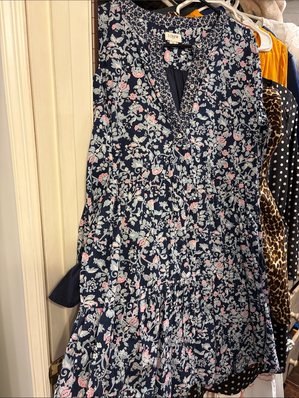 J. Crew factory Navy Floral Long-Sleeve Tiered Dress